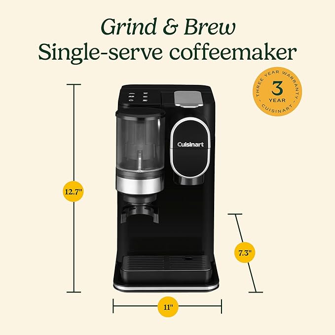 Cuisinart Single-Serve Coffee Maker + Coffee Grinder with 8 oz. 10 oz. and 12 oz. Serving Size Compatible with Single-Cup Pods 48-Ounce Removable Reservoir Stainless Steel DGB-2