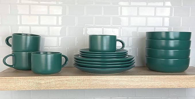 10 Strawberry Street Wazee Matte Coupe Dinnerware Set 16 pc Emerald Green