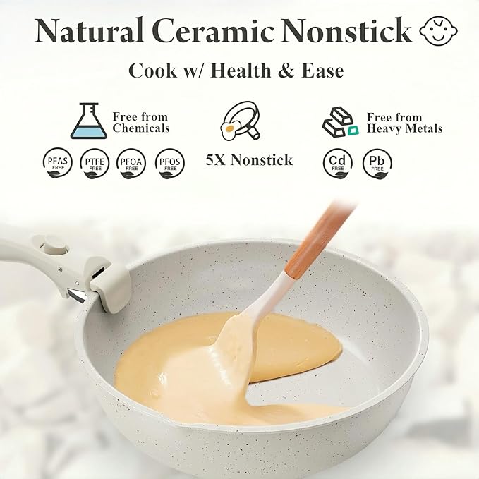 12pcs of Healthy Ceramic Cookware SetInduction Kitchen Cooking Sets with Detachable HandlePots and Pans Set Non StickNon Toxic Cookware Set RV Camping Stackable Pots Kitchen SetPFAS/PFOA Free