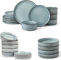 Famiware Dinnerware Set for 4 (12 Piece) and 7.5 Paste Bowl Set (4 Piece) and 4oz Dipping Bowl Set (6 Piece) - Star Stoneware Dishes - Smoky Blue