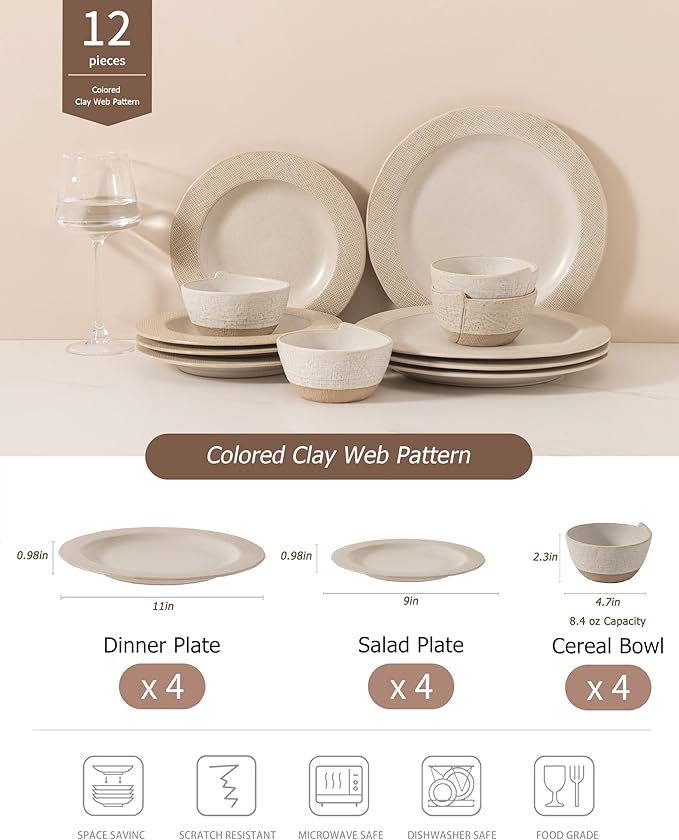 Dinnerware sets plates and bowls sets modern platesCeramic Dinnerware Sets12 Pieces Porcelain Lightweight PlatesScratch Resistant Dish Set (style - 5 4 - Set (12pcs))