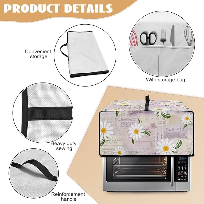 Doojoayie 4 Slice Toaster Oven Covers for Kitchen Counter Daisy Print Toaster Cover 18.5x14.5x 9 Small Appliance Dust Protector Kitchen Decoration Gifts for Women