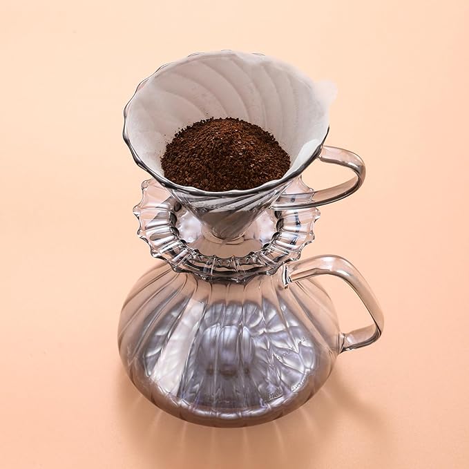 Bincoo Pour Over Coffee Maker Set650ML Borosilicate Glass Carafe with Coffee Driper&amp50pcs Paper FilterGlass Coffee Maker for Home Café Restaurant(Gray)