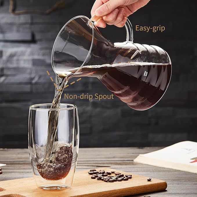 Unbreakable - 18 Pack Pour Over Coffee Maker with Permanent Stainless Filter 27 fl oz Thickened Heat-Resistant Borosilicate Glass Dripper Coffee Brewer Stovetop Safe