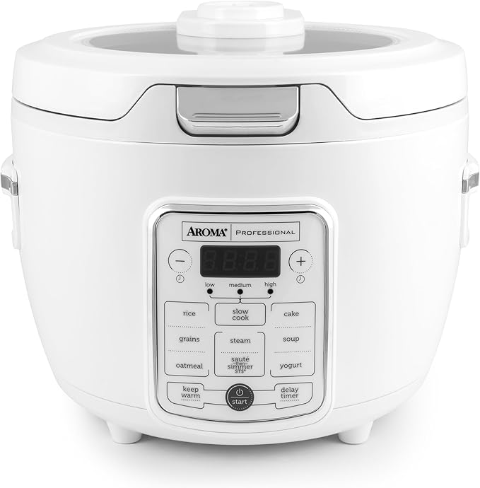 AROMA® Professional Digital Rice Cooker 10-Cup (Uncooked) / 20-Cup (Cooked) Slow Cooker Multicooker Steamer Oatmeal Cooker Auto Keep Warm Sauté-then-Simmer® 4 Qt White ARC-1230W