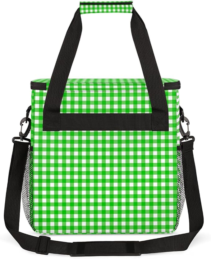 Green Plaid Coffee Maker Carrying Bag Portable Travel Storage Tote Bag Compatible with K-Mini or K-Mini Plus Single Serve Coffee Brewer Carrying Case with Multiple Pockets &amp Shoulder Strap