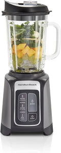 Hamilton Beach PowerMax Professional-Performance Blender for Shakes and Smoothies Puree and Ice Crush 48oz BPA-Free Glass Jar 1680 Peak Watts Stainless Steel Blades Gray (58600J)
