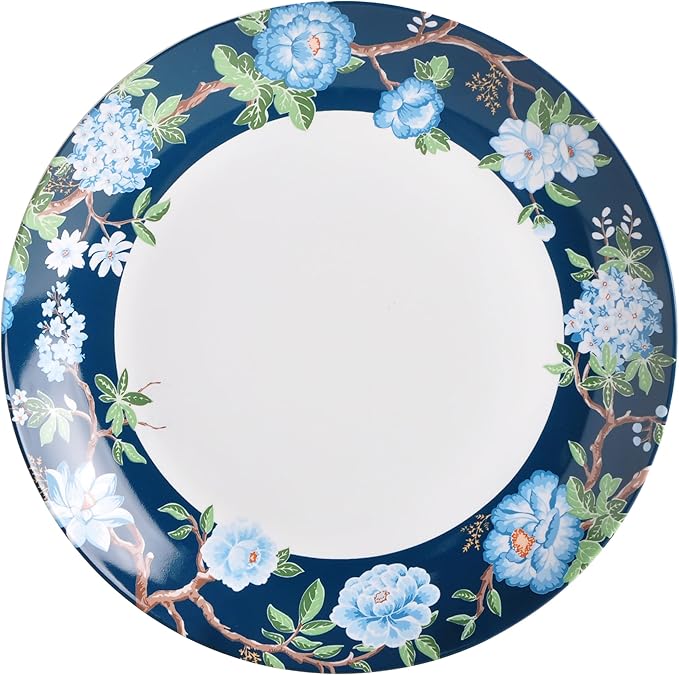 222 Fifth 12-Piece Porcelain Dinnerware Set for 4 Luxury White &amp Bohemian Blue Plates and Bowls Set Glossy Ceramic Dish Set with Detailed Floral Microwave &amp Dishwasher Safe Dishes Nighting