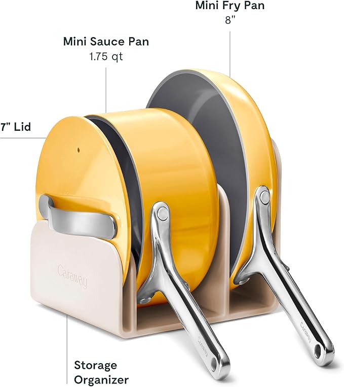 Caraway Mini Cookware Set - Non-Stick Ceramic Fry Pan (1.05 qt 8) &amp Sauce Pan (1.75 qt) - Non Toxic PTFE &amp PFOA Free - Oven Safe &amp Stovetop Agnostic (Gas Electric &amp Induction) - Ma