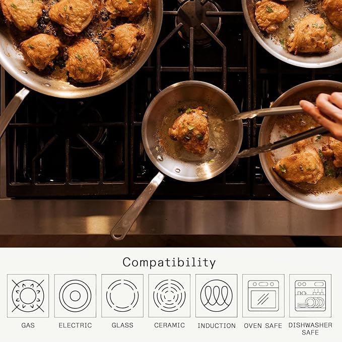 Made In Cookware | 5 Pc Stainless Steel Cookware Set | 5 Ply Clad | Includes Stainless Steel Frying Pan Saucepan and Saucier with Lid | Professional Cookware | Crafted in Italy