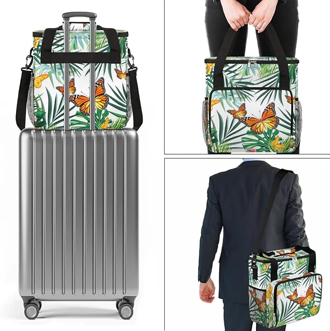 Butterfly Flower Leaf Palm Tree Coffee Maker Carring Bag Travel Tote Bag Compatible with Keurig K-Mini or K-Mini Plus Portable Single Serve Coffee Brewer Case with Pockets for K-cup Pods
