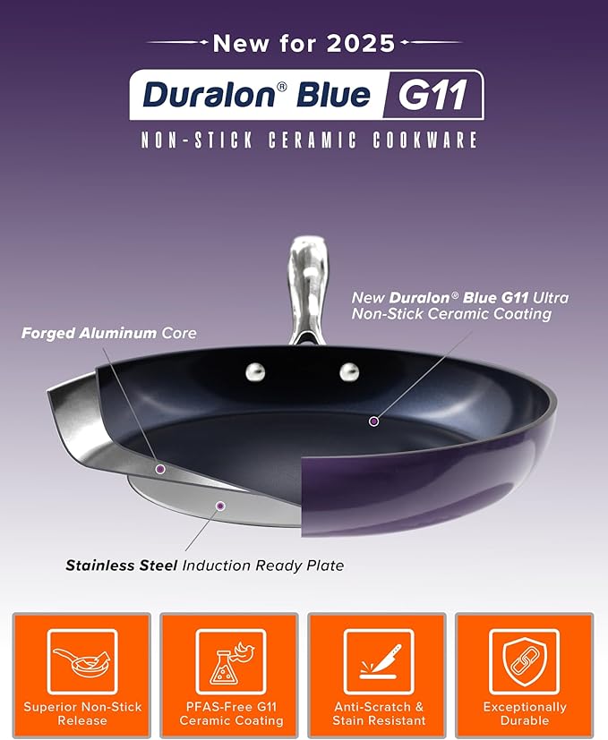 Nuwave Lux 13-Piece Premium Cookware Collection Next-Generation G11 Duralon Blue Ceramic Nonstick Ultra Durable PFAS-Free Lightweight &amp Works on All Cooktops