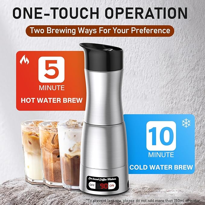 12V Coffee Maker for Car Portable Coffee Maker with 24V for Truck Stainless Steel Self-Heating 150ml Car Espresso Machine for Camping RV Travel