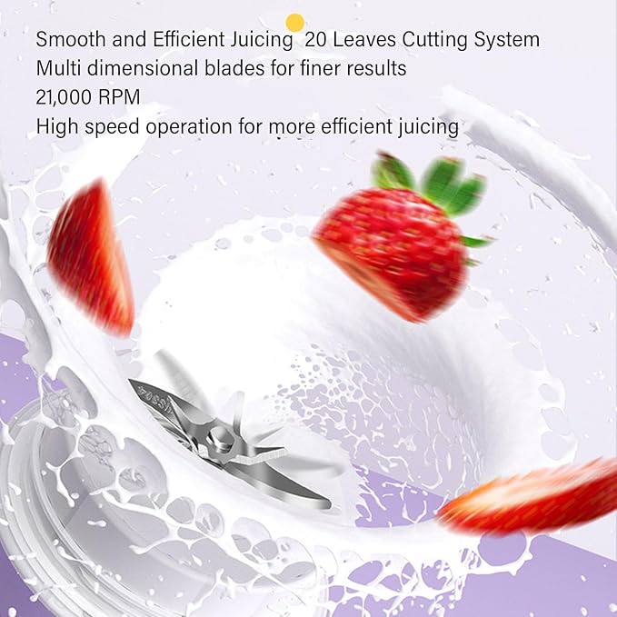 Portable Blender 304 Stainless Steel Insulated Juicer Cup 60W 21000RPM High Speed for Ice Crushing 650ml Large Capacity for Travel Gym