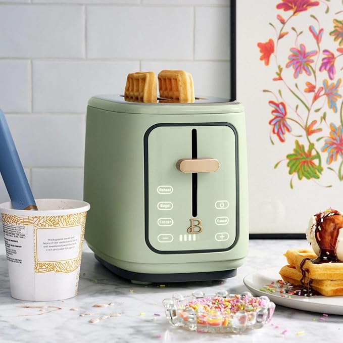 Smart Kitchen Toaster with Touch Interface and Preset Modes Advanced Two-Slice Toaster with Wide Slots and 7 Browning Levels (Sage Green)