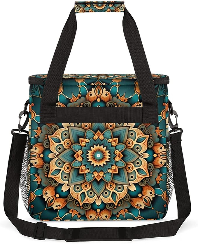 Ethnic Mandala Floral Flowers Coffee Maker Carrying Bag Coffee Machine Travel Storage Bag Compatible with K-Mini or K-Mini Plus Portable Single Serve Coffee Brewer Case with Pockets for K-Cup Pods