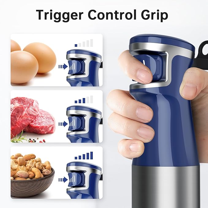 Immersion Blender Handheld Corded Hand Blenders Set 1100W Trigger Variable Speed 5 in 1 Stick Emulsifier with Chopper Whisk and Frother for Soup Baby Food and Smoothies Navy Blue
