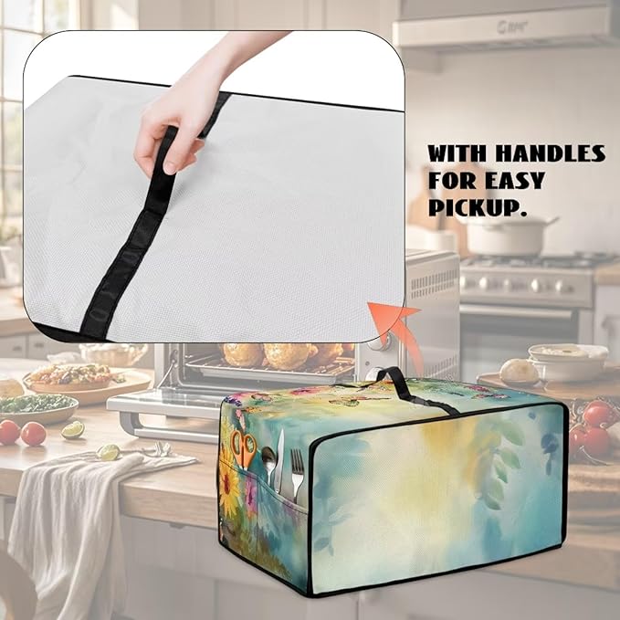 Doojoayie Small Appliance Cover 4 Slice Toaster Dust Protection Cover 18.5x14.5x 9 Bread Machine Protector Flower &amp Butterfly Print Gift for Mother Wife Women Cook