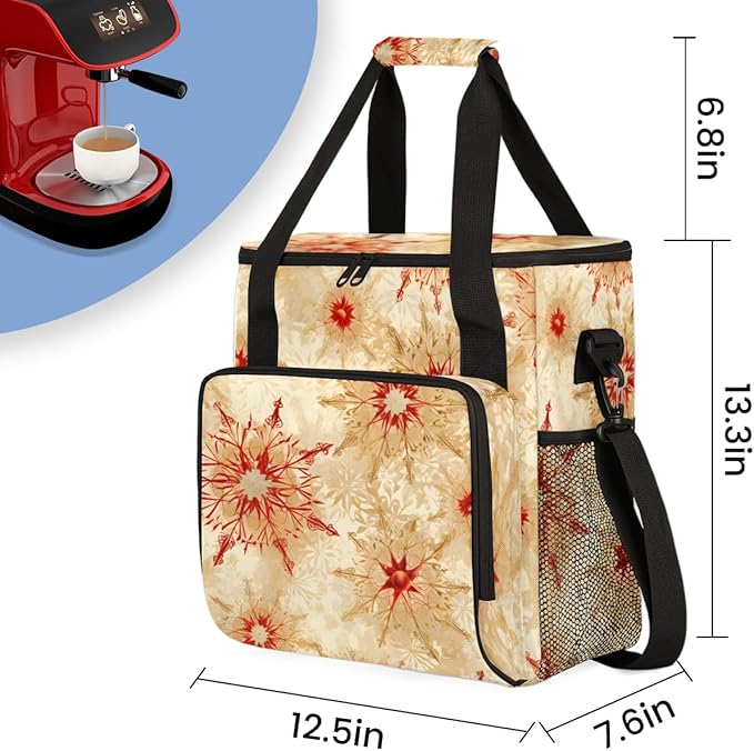 Xmas Snowflakes Coffee Maker Carrying Bag Abstract Snowflakes Travel Storage Bag Compatible with K-Mini or K-Mini Plus Single Serve Coffee Brewer Carrying Case with Multiple Pockets &amp Shoulder S
