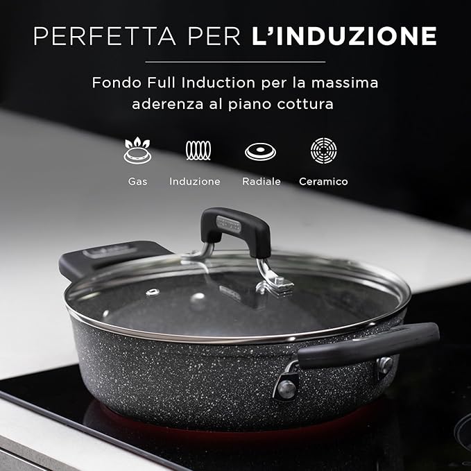 New Petra Dark 7-Pcs Cookware set Nonstick Induction ready Aluminum cookware set with glass lids Frying Pans &amp Casseroles PFOA free with kitchen turner