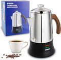 Electric Coffee Percolator Stainless Steel Coffee Maker with Tough Glass Clear Brew Progress Knob &amp On/OFF Switch Keep Warm Cordless Serve for Home and Hotel Room Use Gift Box Packaging 6 Cup