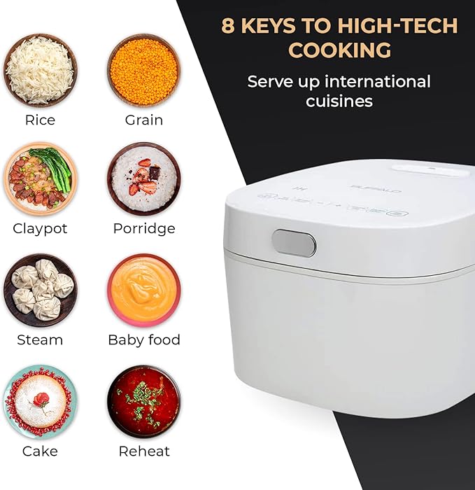 Buffalo SMART COOKER Induction Heating IH Rice Cooker and Warmer 1 L 5 cups of rice Non-Coating inner pot Efficient Multiple function White (5 cups)