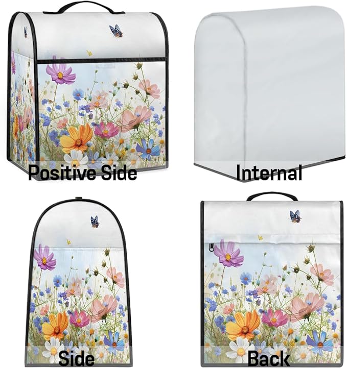 cfpolar Kitchen Aid Mixer Cover Compatible with 6-8 Quarts Butterfly Flower Pattern Stand Mixer Cover Kitchen Aid Mixers Accessories Appliance Organizer Bag Dust Covers with Zipper Pocket