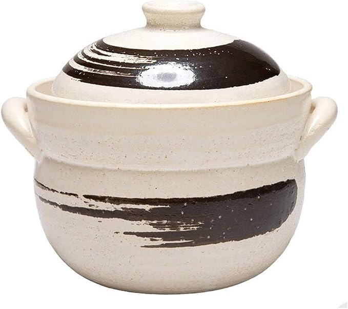 Earthenware Clay Rice PotJapanese Stone Rice CookerStove Stew PotHot PotCeramic Casserole with LidHeat Resistant Stock Pot for Steam Simmering F 2l (F 1L)