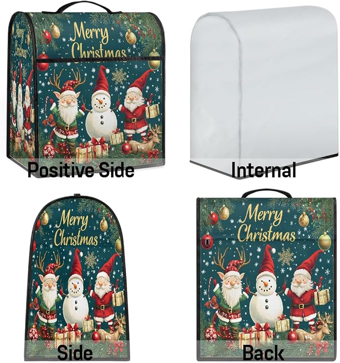 cfpolar Kitchen Aid Mixer Cover Compatible with 6-8 Quarts Christmas Santa Claus Snowman Stand Mixer Cover Kitchen Aid Mixers Accessories Appliance Organizer Bag Dust Covers with Zipper Pocket
