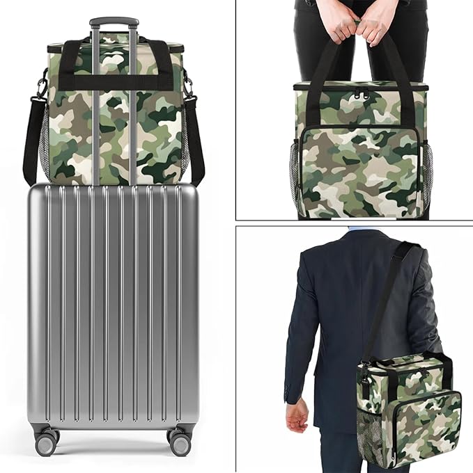 Camouflage Themed Coffee Maker Travel Bag for Keurig K-Mini/K-Mini Plus Insulated Waterproof Tote with Pockets for K-Cup Portable Single-Serve Brewer Case