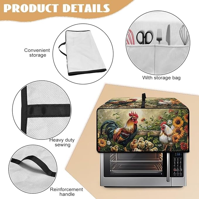 Doojoayie Small Appliance Covers Rooster &amp Flower Toaster Oven Cover 4 Slice Kitchen Appliance Dust Protector 18.5x14.5x 9 Compatible with Toaster/Bread Machine