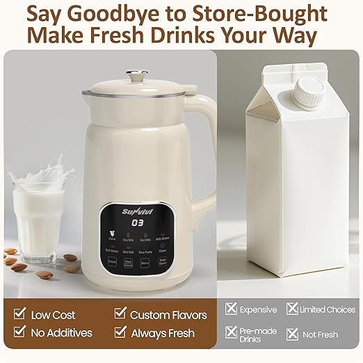 60oz Nut Milk Maker Machine: 8 in 1 Soy Milk Maker with Delay Start/Keep Warm/Self Clean Food Processor for Soy/Nut/Oat Milk Juice Milkshake Rice Paste and Boil Water Kitchen Blender