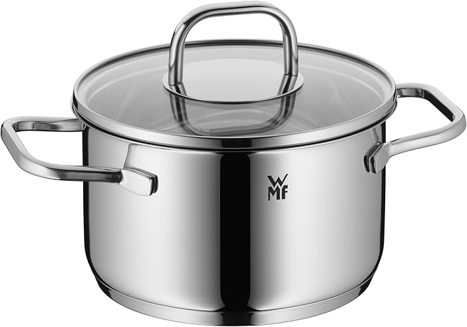 WMF Pot Set 4-Piece Inspiration Pouring Rim Glass Lid Cromargan® Stainless Steel Polished Suitable for Induction Hobs Dishwasher-Safe