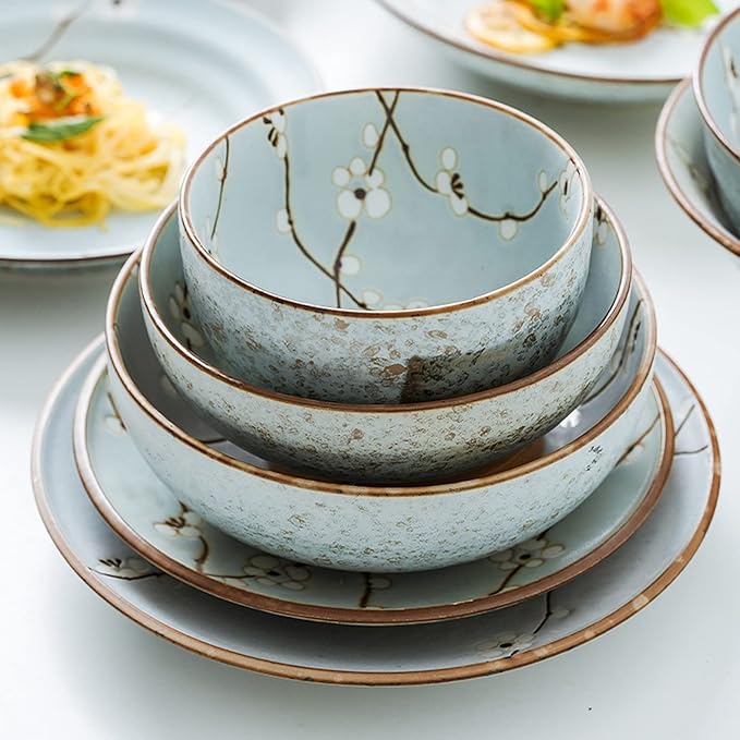 Elegant Dinnerware Set Dinner Plates Bowls Set Ceramic Tableware Set 12-Piece Blue Plum Bowl and Plate Ceramic Tableware Set 4-Person Tableware