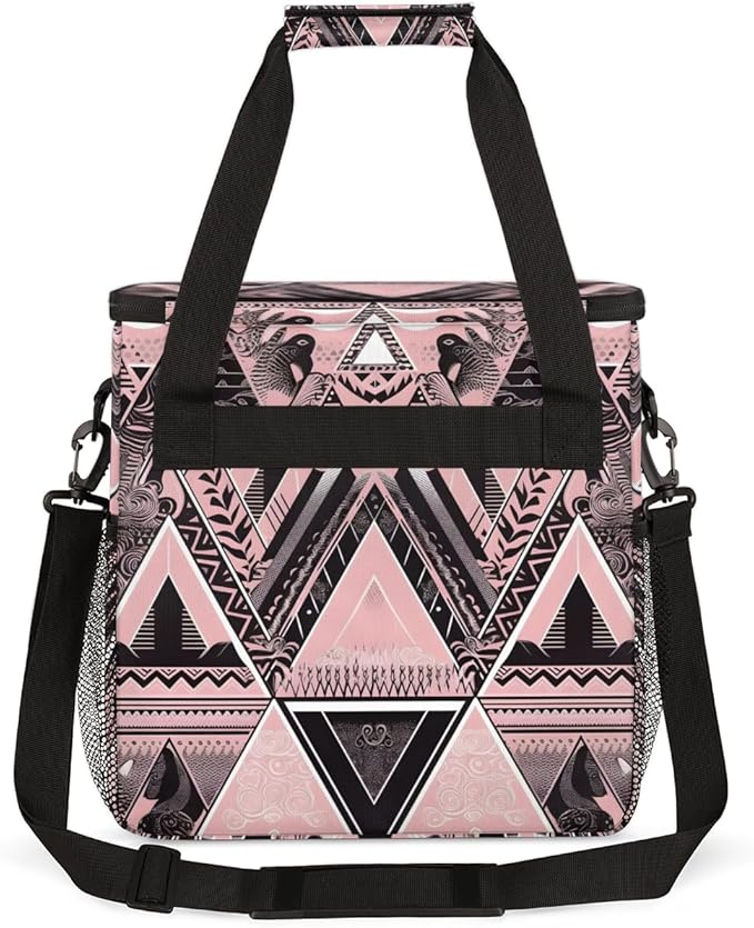 Pink Ethnic Aztec Coffee Maker Carrying Bag Black Geometry Travel Storage Bag Compatible with K-Mini or K-Mini Plus Single Serve Coffee Brewer Carrying Case with Multiple Pockets &amp Shoulder Stra