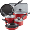 Farberware Cookstart DiamondMax Nonstick Cookware/Pots and Pans Set Dishwasher Safe Includes Baking Pan and Cooking Tools 15 Piece - Red