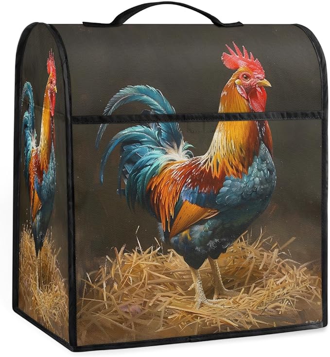 Kitchen Aid Mixer Cover Animal Rooster Autumn Stand Mixer Cover Compatible with 6-8 Quarts Stand Mixers Dust Covers with Zipper Pocket Foldable Washable Kitchen Aid Organizer Bag