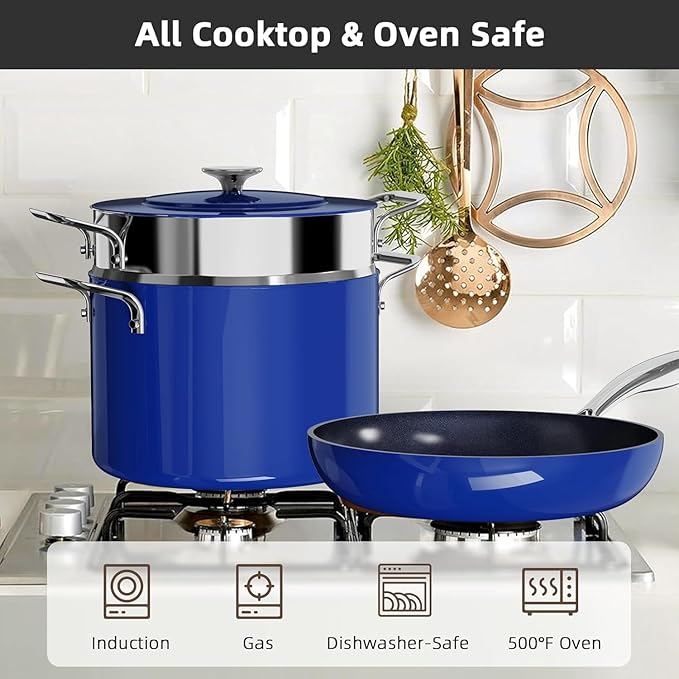 Nuwave Lux 13pc Forged Lightweight Cookware Set PFAS Free Healthy G10 Duralon Ceramic Coating Ultra Non-Stick Stay-Cool Handles Works on All Cooktops &amp Induction Ready