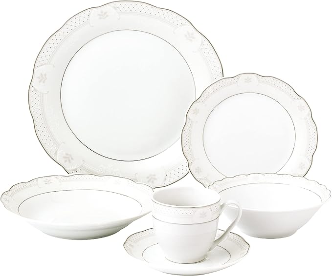 Stylish and Elegant 24 Pieces Porcelain Dinnerware Set Service for 4 People for Hosting Parties and Events - Atara 24 Piece Wavy