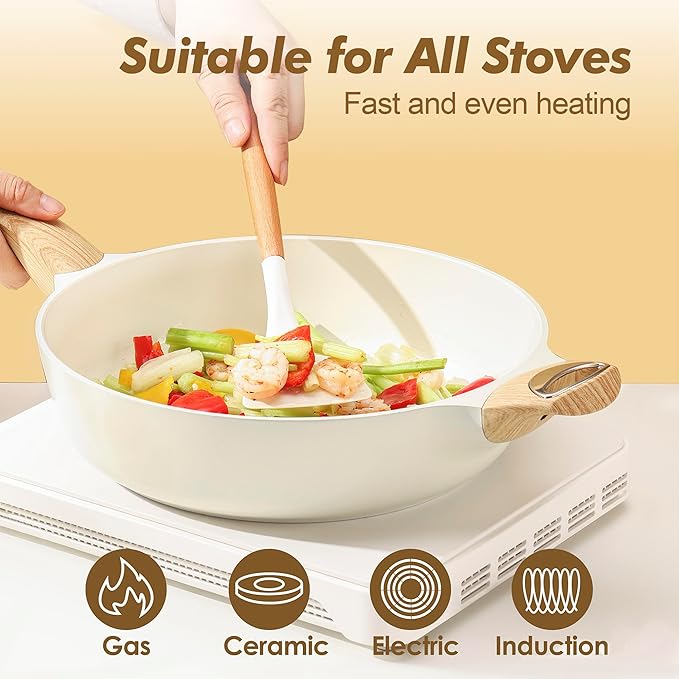 SENSARTE Ceramic Cookware Sets Pots and Pans Set Non stick 14-Piece Induction Cookware9.5 Inch Nonstick Grill Pan