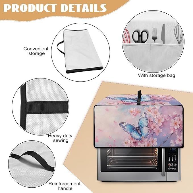 Doojoayie Toaster Cover 4 Slice Small Appliance Dust Protector Bread Making Machine Cover Compatible with Toaster/Kitchen Appliance Butterfly Flower Print