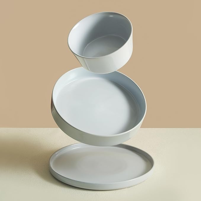 Stone Lain Celina Stoneware 12-Piece Dinnerware Set Dinner and Pasta Bowls White