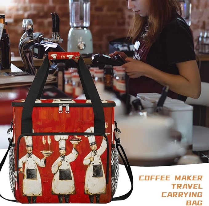 Wine Chef Food Coffee Maker Carring Bag Travel Carrying Storage Tote Bag Compatible with Keurig K-Mini or K-Mini Plus Portable Single Serve Coffee Brewer Case with Pockets for K-cup Pods
