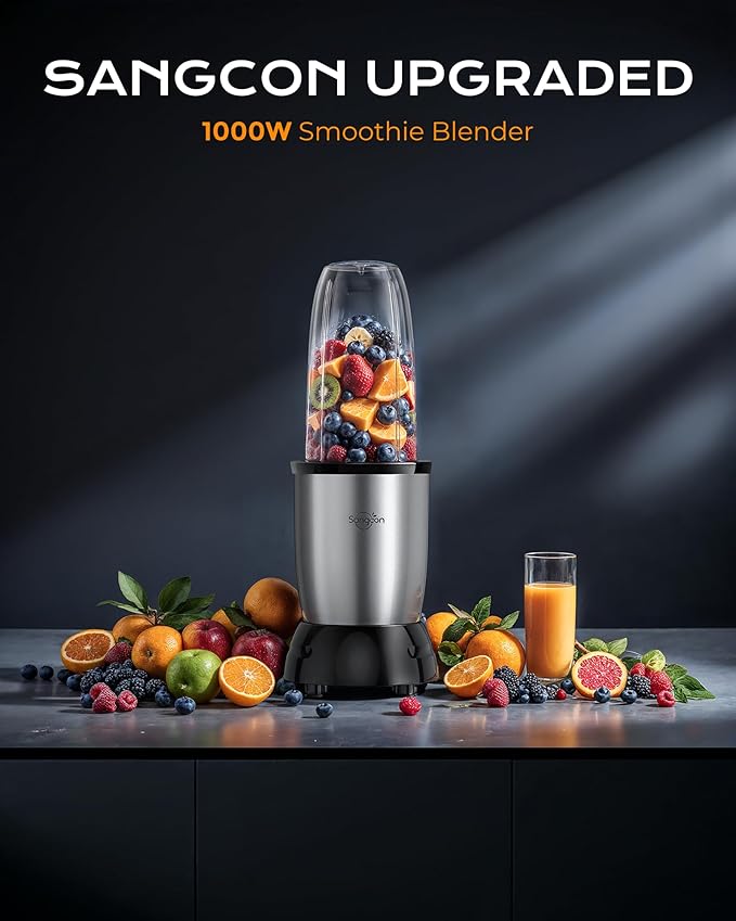 Sangcon 1000w Smoothie Blender for Kitchen Blender for Smoothies with 24oz/19oz/10oz Bpa-Free Cups – Upgraded Portable Personal Blenders for Shakes Frozen fruit Baby Food Spice Grinding &amp Mor