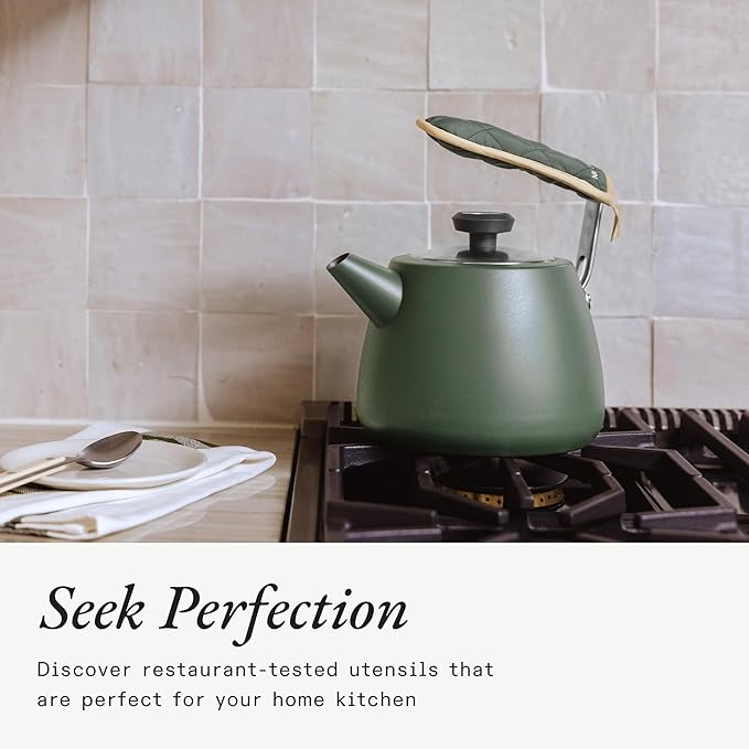 Made In Cookware - 2 QT Kettle - Willow Green - Stainless Steel - With Built-In Temperature Gauge - Includes Handle Sleeve - Induction Compatible