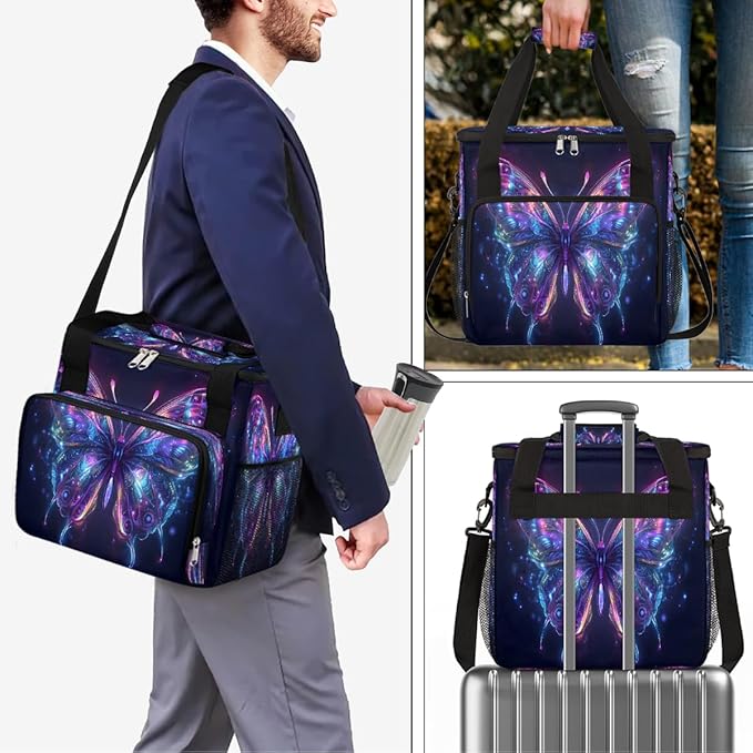 Glowing Butterfly Coffee Maker Carring Bag Travel Carrying Storage Tote Bag Compatible with Keurig K-Mini or K-Mini Plus Portable Single Serve Coffee Brewer Case with Pockets for K-cup Pods