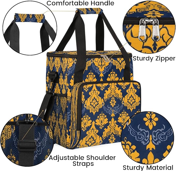 Elegant Ethnic Pattern Coffee Maker Carrying Bag Compatible with K-Mini or K-Mini Plus Portable Single Cup Coffee Maker Case with Pockets for K Cup Pods