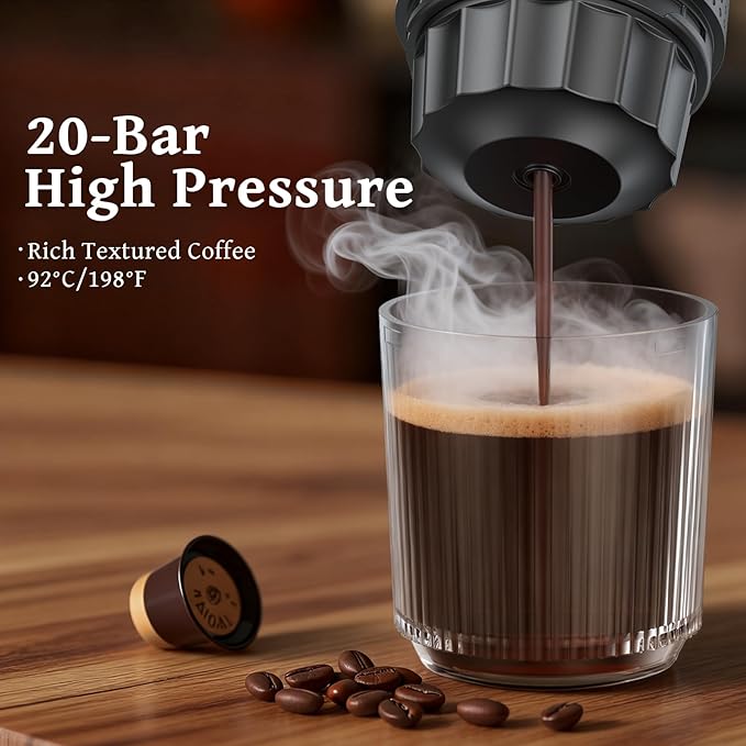 Portable Coffee Maker Espresso Machine 3-In-1 Travel Coffee Maker Cafetera Portatil Expreso with Small Tea Cup Compatible with Ground Coffee &amp NS Capsule for RV HikingCamping