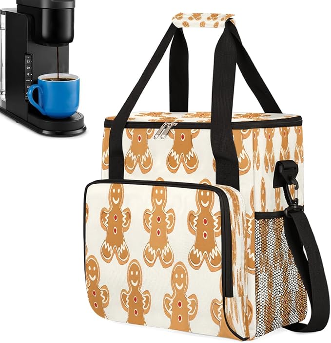 Christmas (612) Coffee Maker Carring Bag Travel Carrying Storage Tote Bag Compatible with Keurig K-Mini or K-Mini Plus Portable Single Serve Coffee Brewer Case with Pockets for K-cup Pods