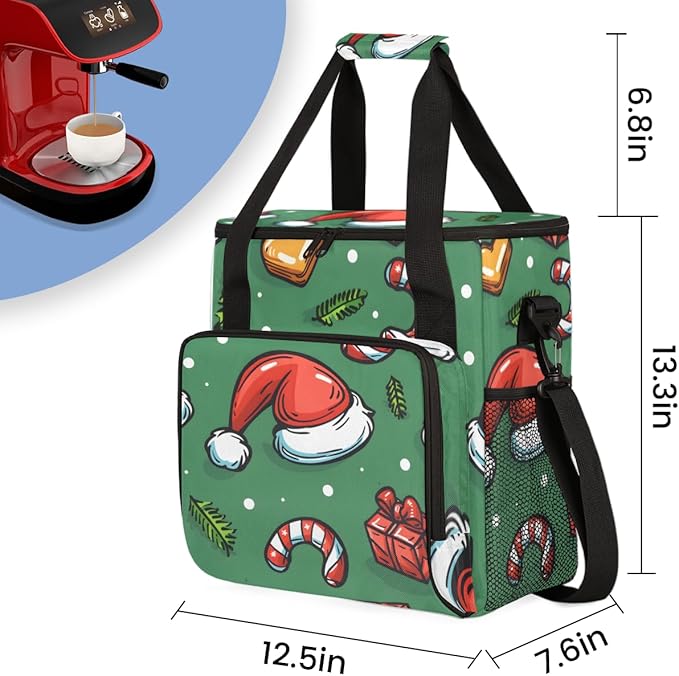 Christmas Hat Coffee Maker Carrying Bag Cute Hat Travel Storage Bag Compatible with K-Mini or K-Mini Plus Single Serve Coffee Brewer Carrying Case with Multiple Pockets &amp Shoulder Strap